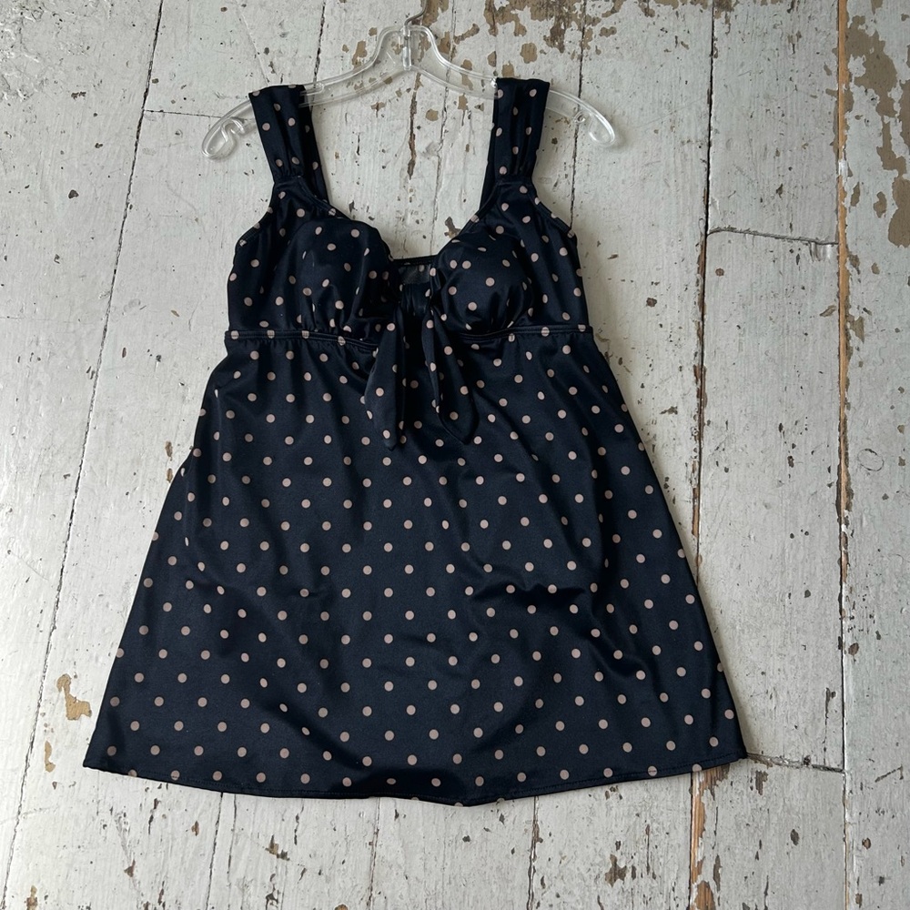 Longitude Polka Dot One Piece Tank Top Overlay Swimsuit